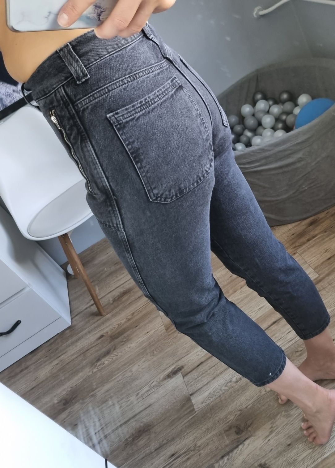 Denim Co. 40 L jeansy rybaczki czarne boyfriend bojówki spodnie czarne