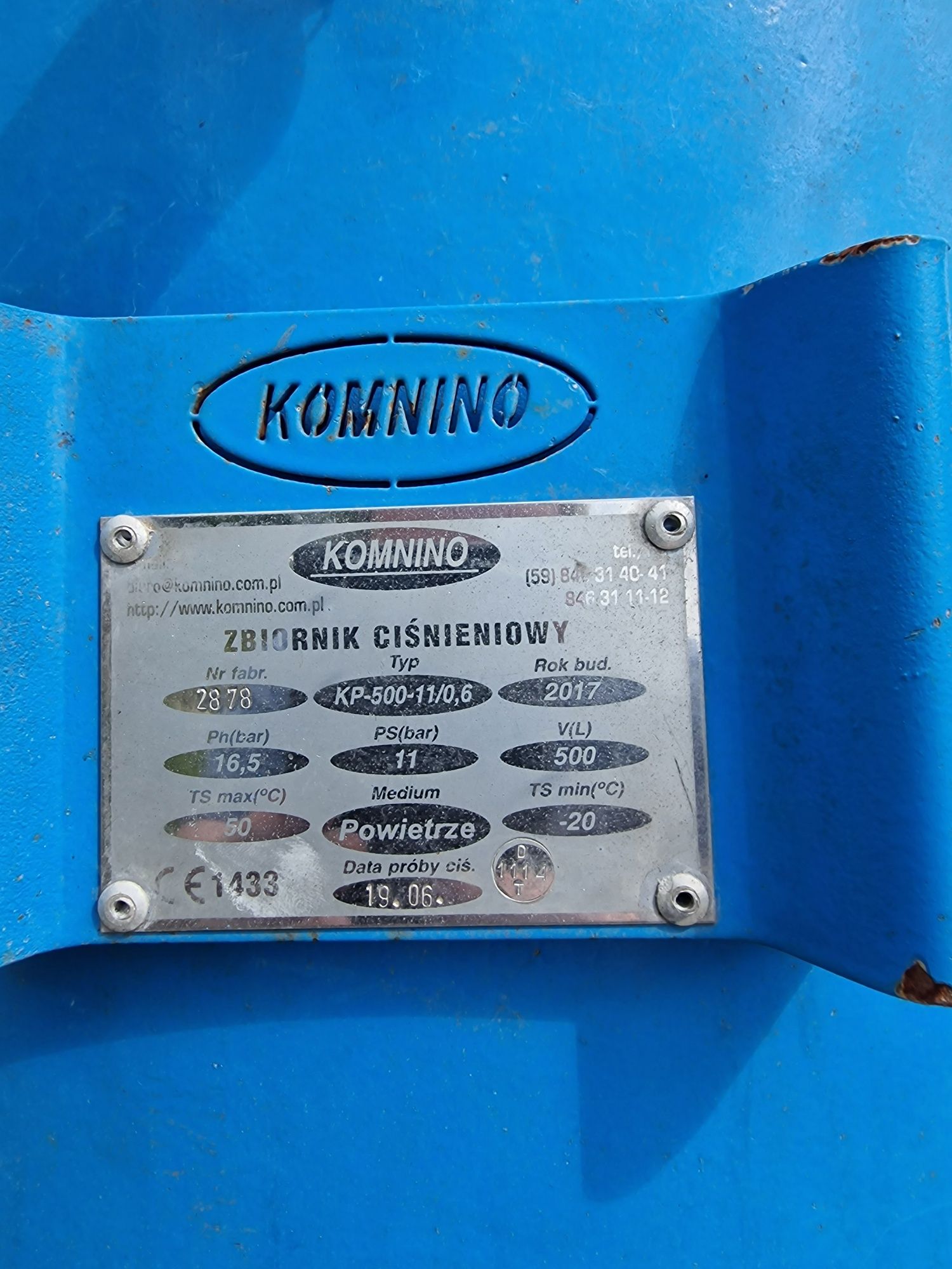 Zbiornik ciśnieniowy komnino 11bar 500l 2017r