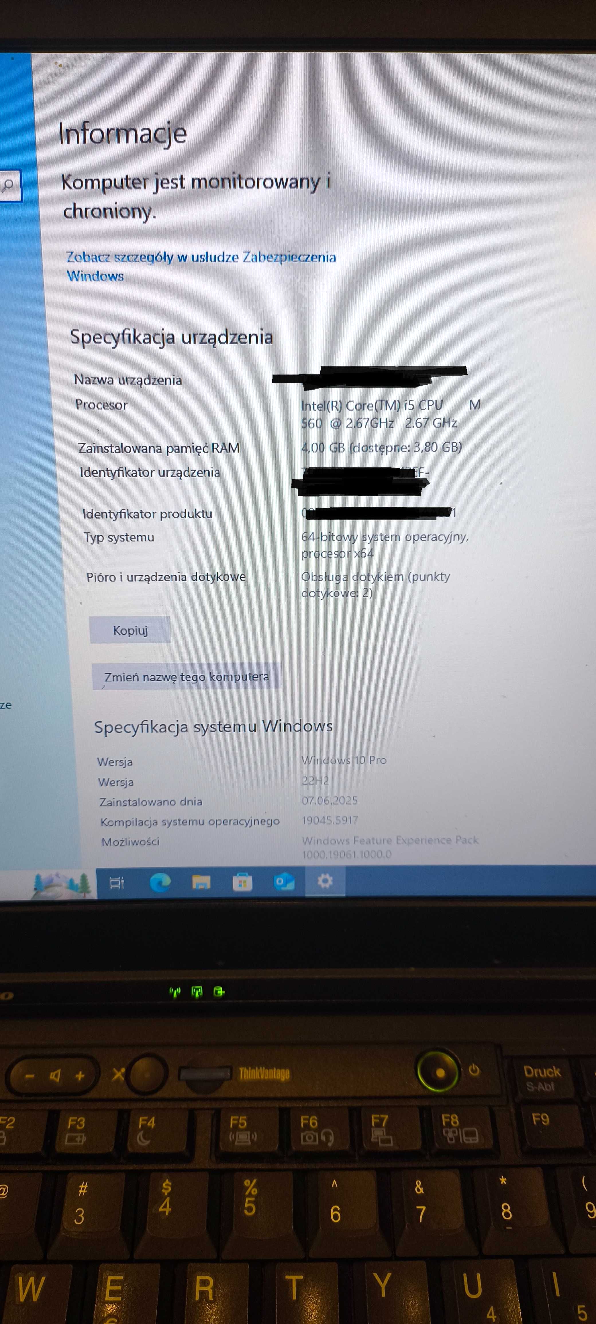 Laptop Lenovo ThinkPad T410 i5 2.67GHz/4GB RAM/32GB HDD/Windows 10 PRO