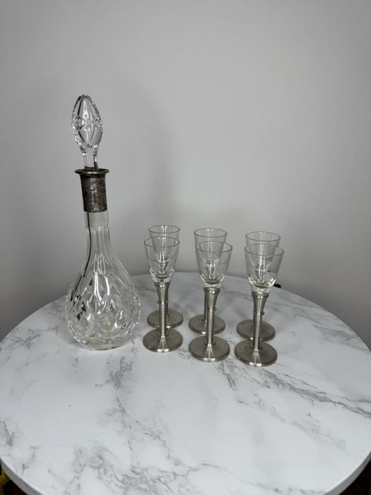 Stary Niemiecki zestaw Karafka i 6 Kieliszków Kryształowych