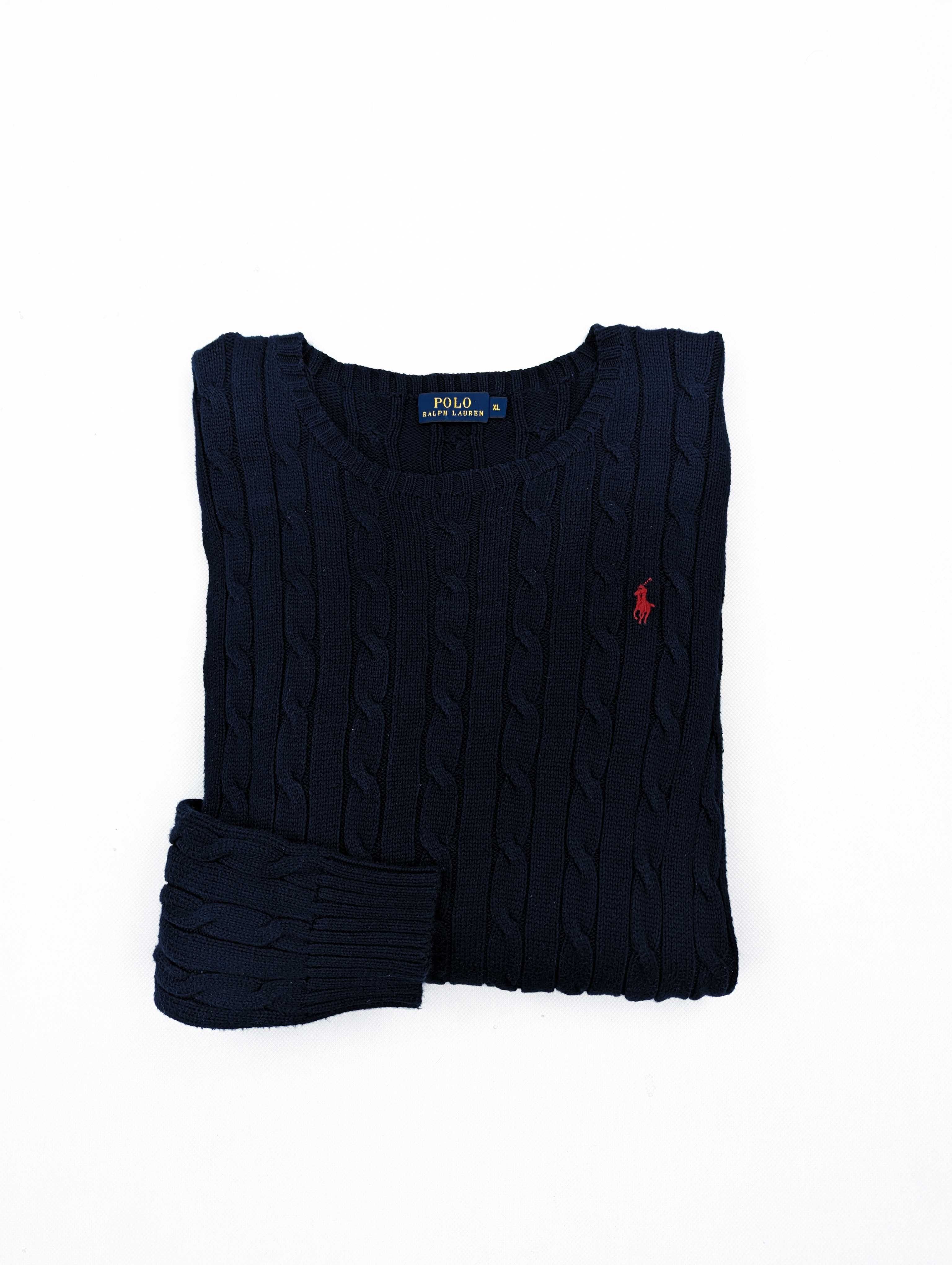 Polo Ralph Lauren granatowy sweter warkocz XL logo