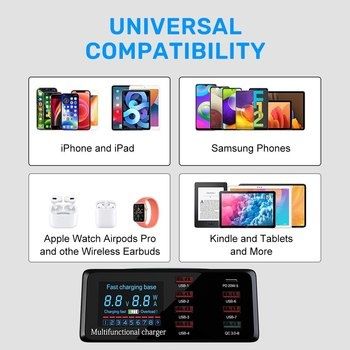 Stacja ładująca X9 - 7xUSB + Typ C - 100W PD QC 3.0+ładowa. indukcyjne