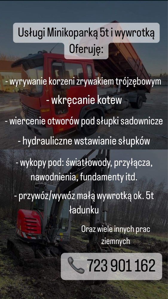 Uslugi minikoparką i wywrotką (5ton)