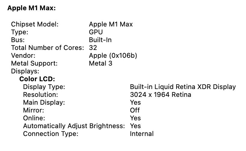 MacBook Pro 14 2021 32-Core GPU M1 Max 32GB RAM 512GB 93%