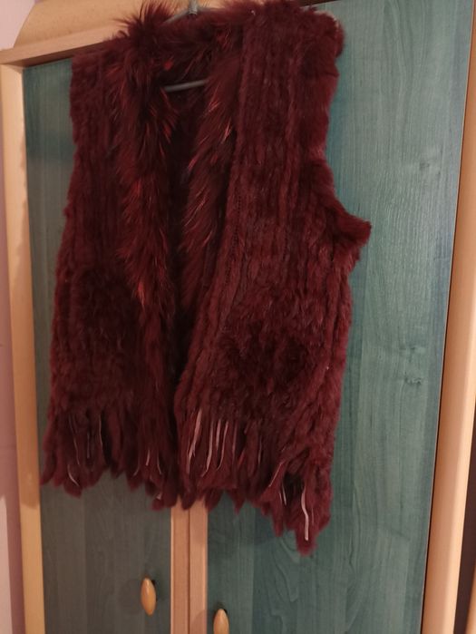 Жилетка вязаная с натуральным мехом кролика, размер 50