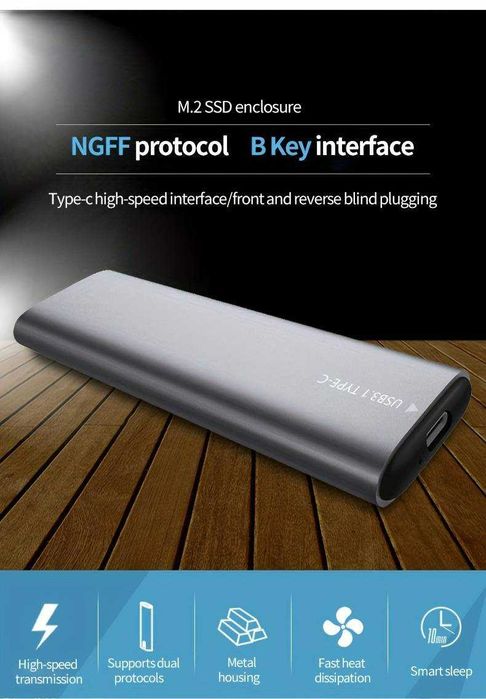 Caixa M.2 SSD NGFF Typo C PCIe B+M/M-Key