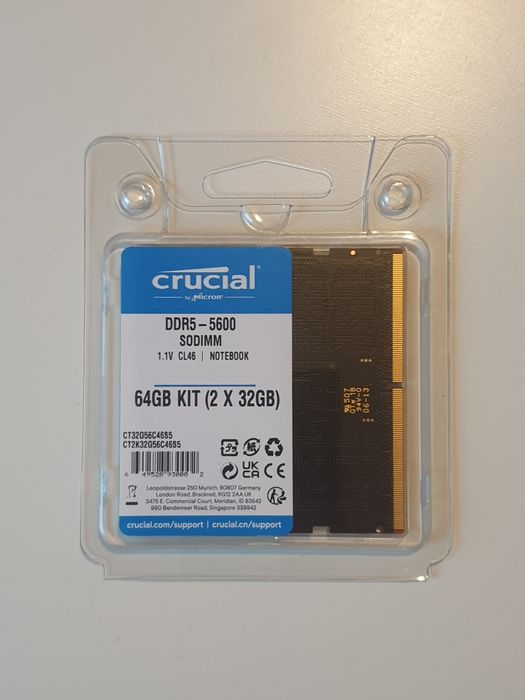 Pamięć RAM Crucial 64GB DDR5-5600 SODIMM 2x32GB