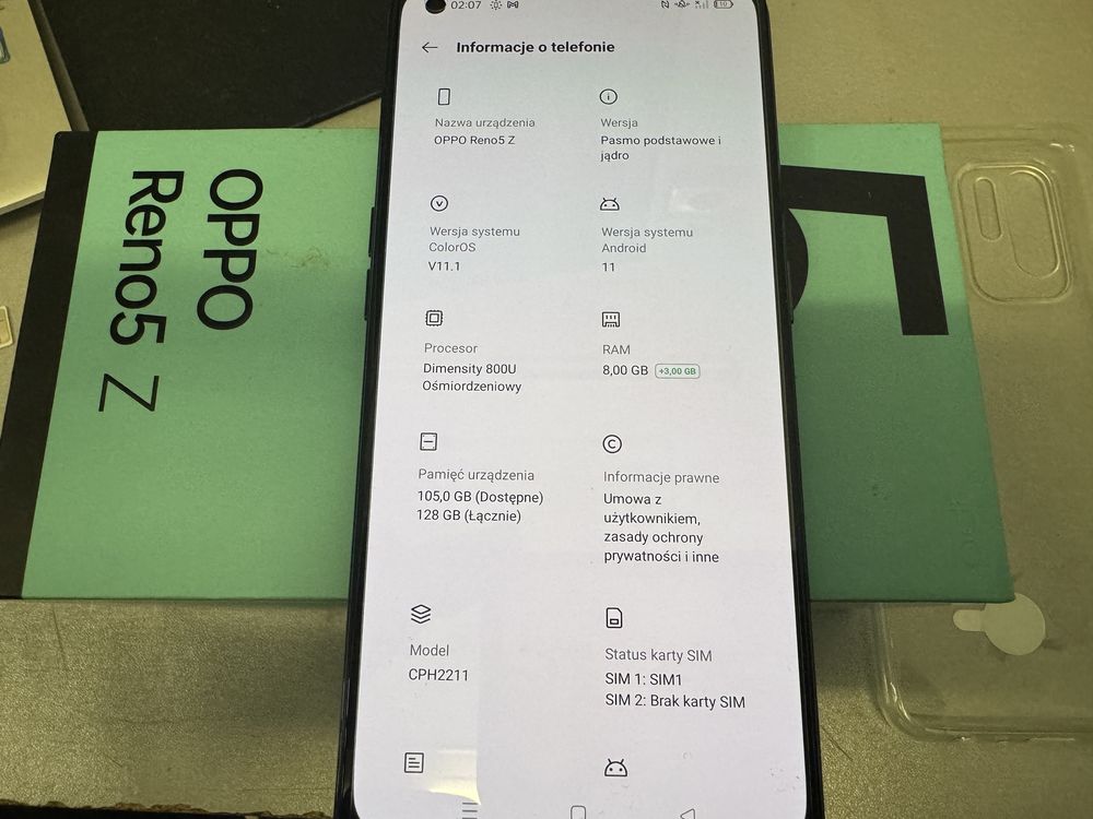 Telefon Oppo Reno 5Z/8gb/128gb/czarny/stan jak nowy/komplet