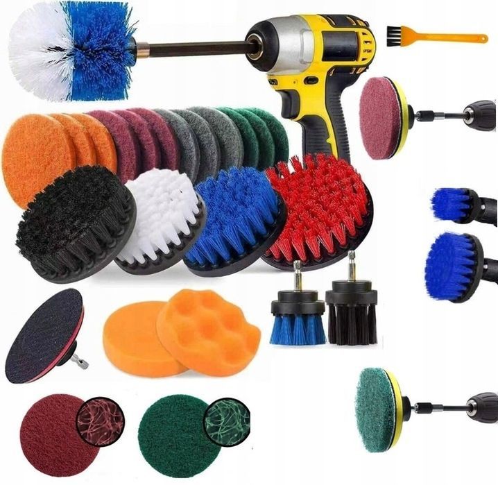 Mega Zestaw 25SZT Do Czyszczenia Mycia Tapicerki Szczotki Na Wierta...