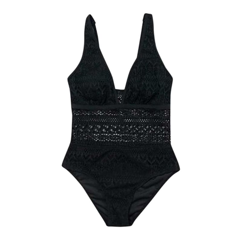 Czarny koronkowy strój kąpielowy jednoczęściowy push up L/XL
