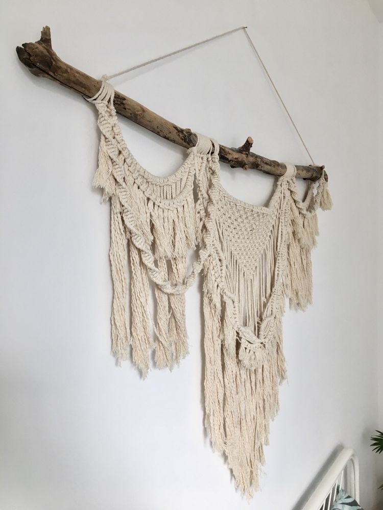Makrama bawełniana macrame gobelin obraz obrazek boho drewno wood