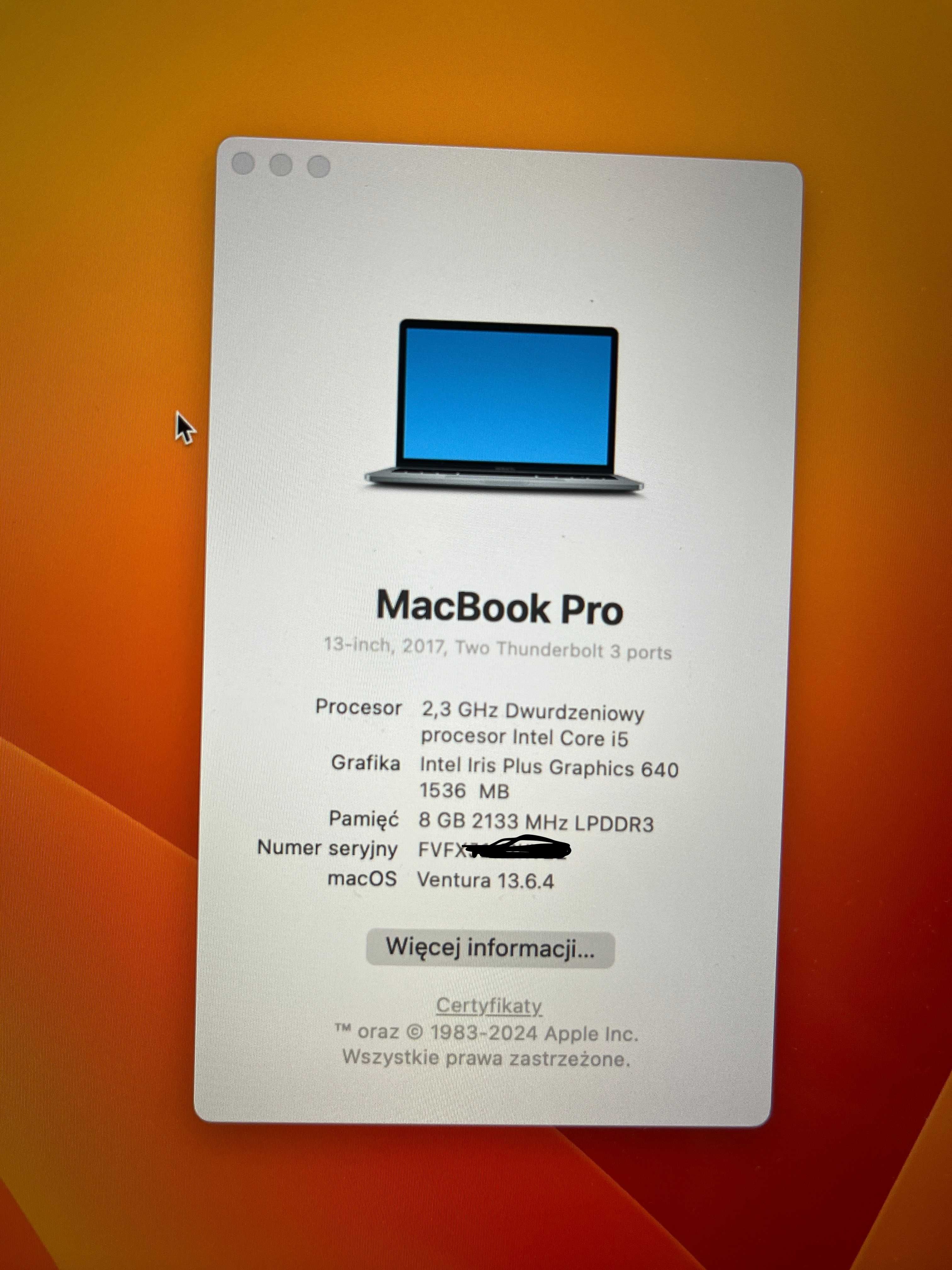 Laptop MacBook Pro 13’ Retina i5 8GB/128GB 2017r 13,3" WAWA