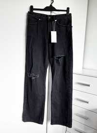 Cropp jeansy spodnie sprana czerń prosta szeroka nogawka S