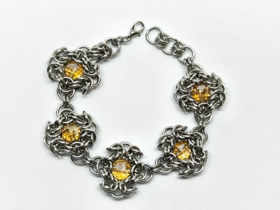 Ręcznie robiona bransoletka chainmaille stal chirurgiczna szkło