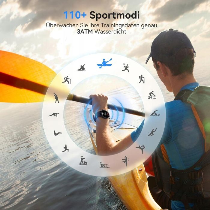 Smartwatch męski, damski okrągły, czarny, AMOLED 1,32", Rozmowy, AEAC