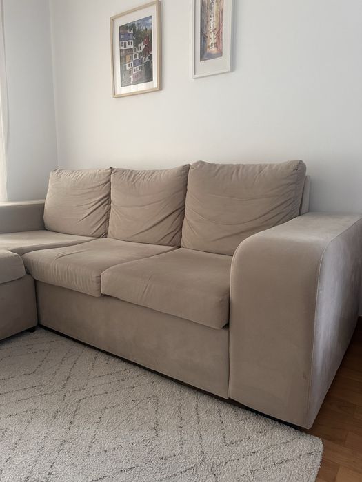 Sofá com Chaise Longue 3 lugares bege – 2,30m x 1,64m
