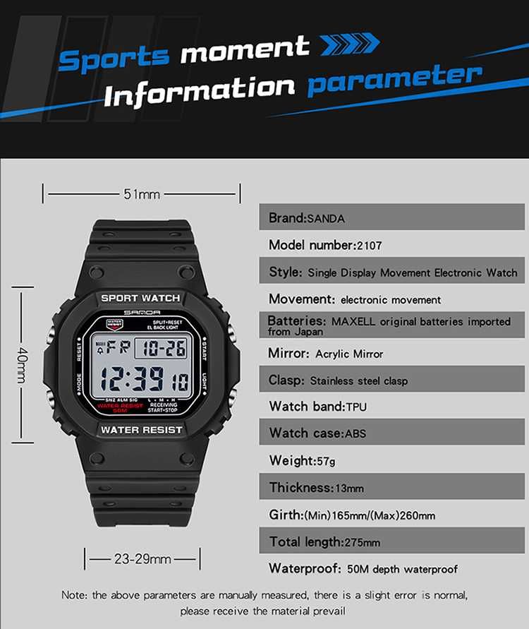 Relógio Digital Desportivo à Prova de Água Alarme Chrono Led