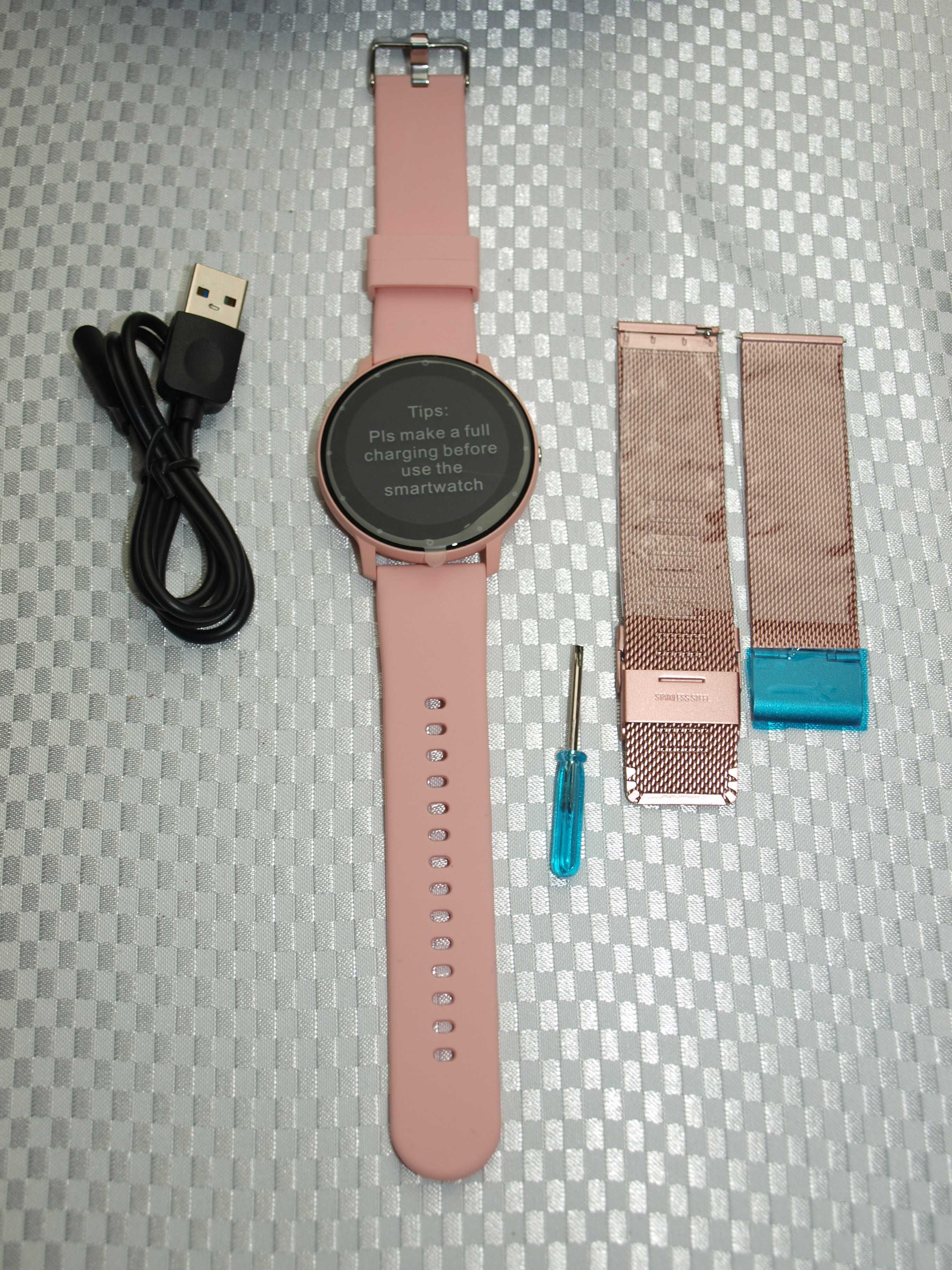 różowy zegarek damski dotykowy smartwatch kolorowy wyświetlacz