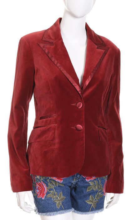 COMMA czerwona welurowa marynarka damska świąteczna żakiet bawełna 38