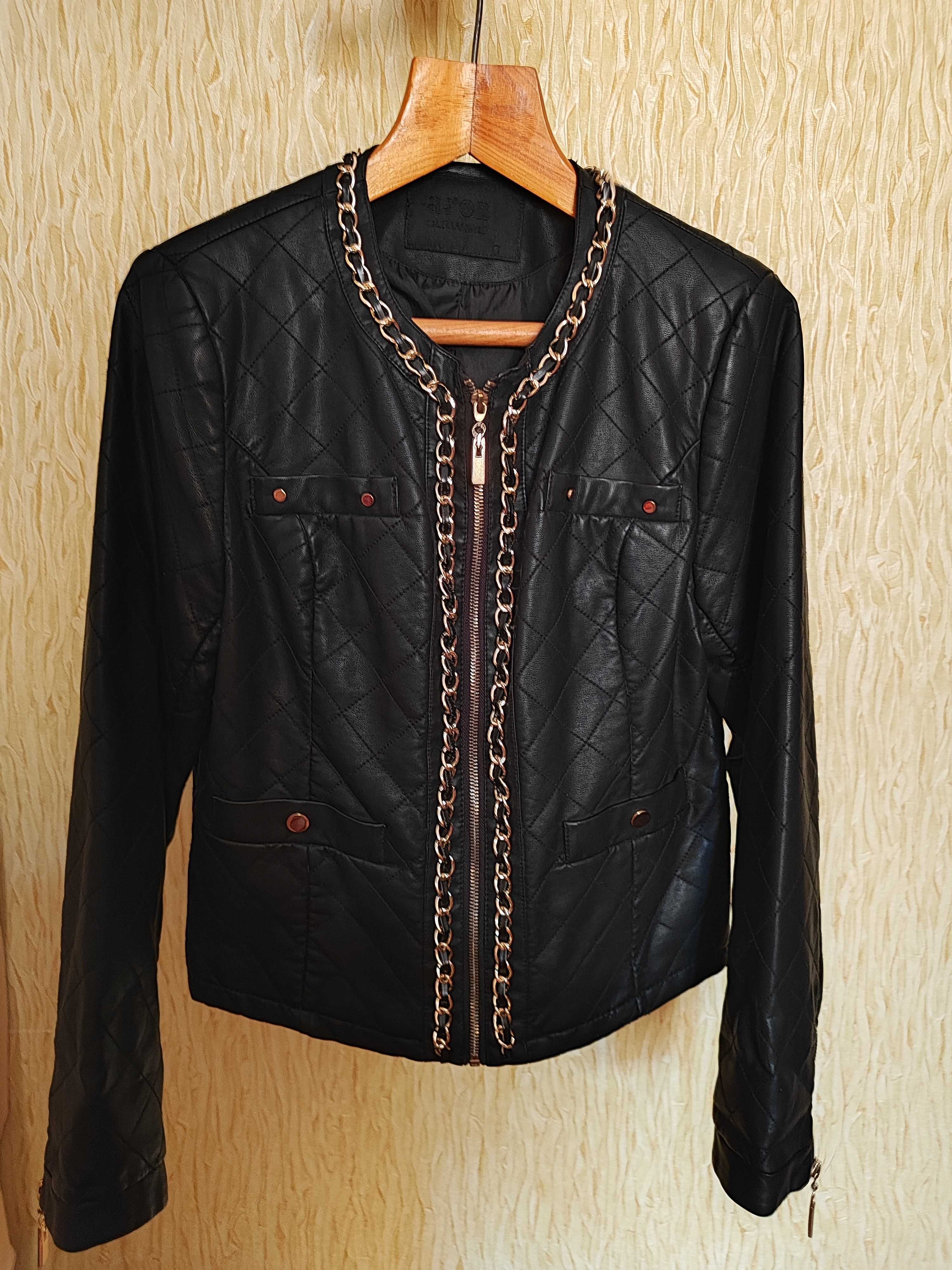 Стильная черная куртка -пиджак из эко-кожи 40 (L)