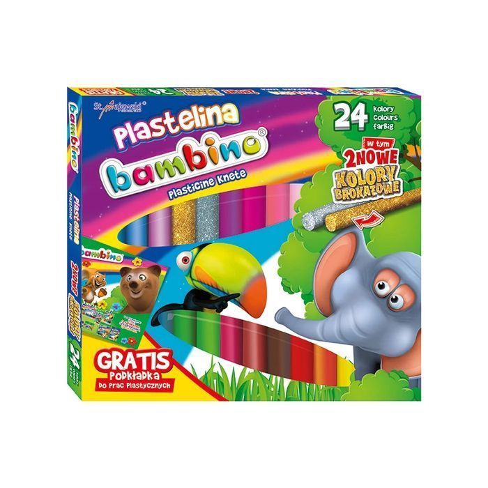 Plastelina klasyczna 24 kolory w tym 2 brokatowe BAMBINO