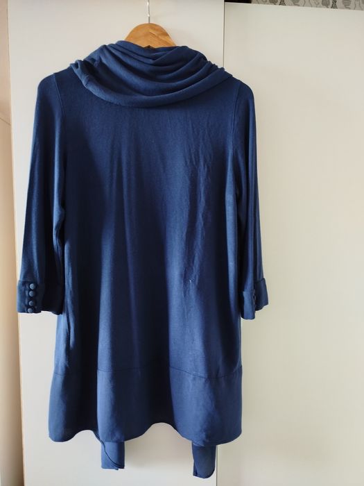 Granatowy, długi sweter kardigan rękaw 3/4 r. S, Per Una