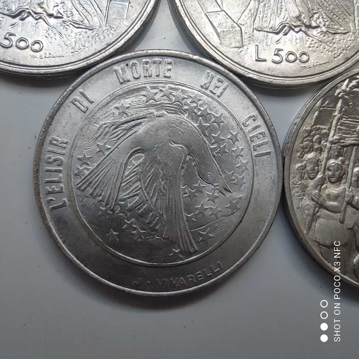 San Marino zestaw 5 srebrnych monet 500 lirów srebro Ag piękne