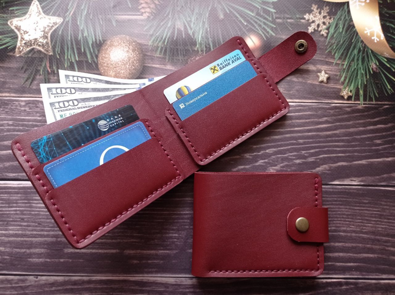 Шкіряний гаманець портмоне ручна робота кожаный бумажник кошелек зажим