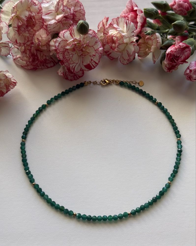 Handmade naszyjnik choker z kamieni naturalnych Agat zielony rękodzieł