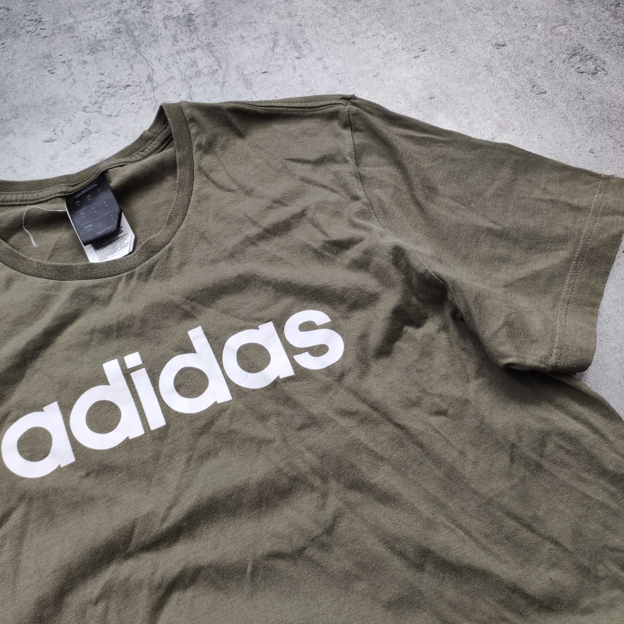 MĘSKA Koszulka PREMIUM Adidas Duże Logo Bawełna Khaki Oliwka Sport