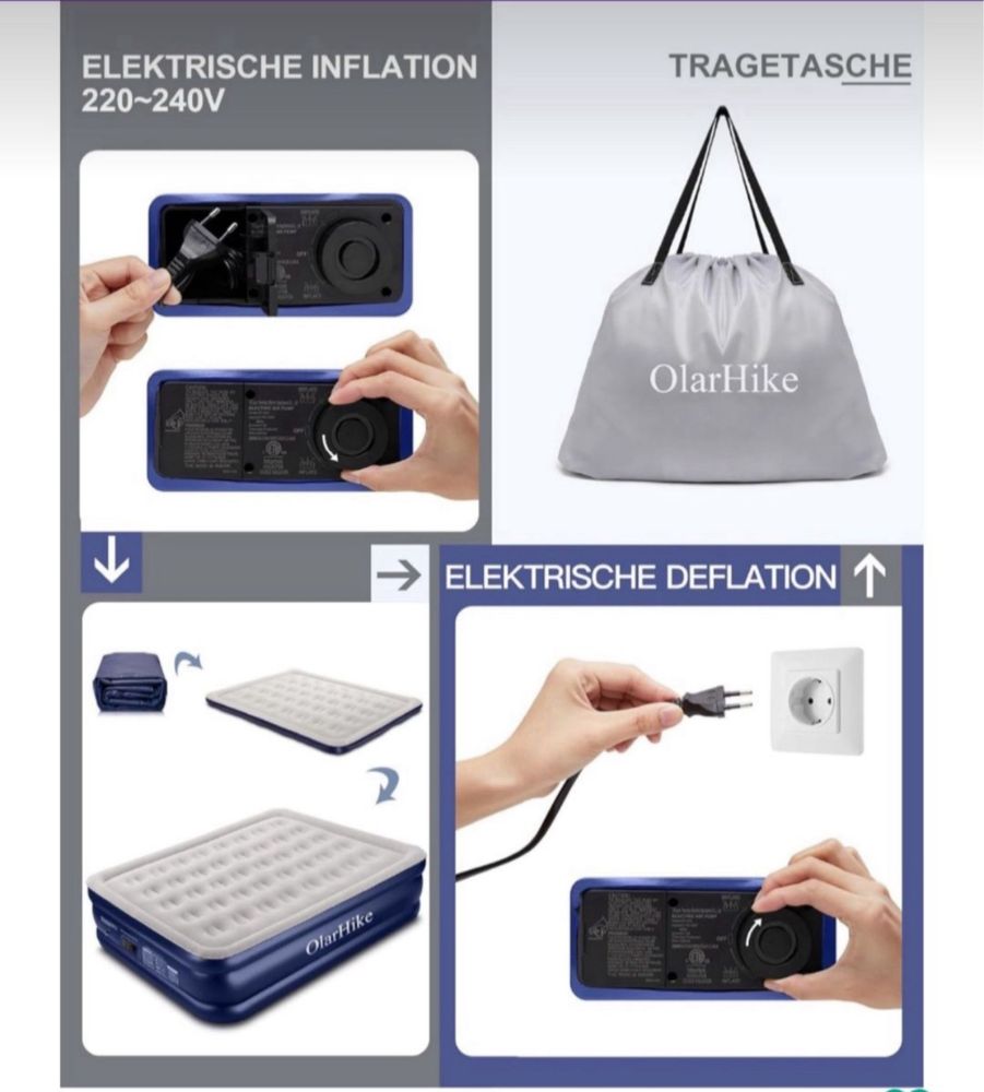 Samopompujący Dmuchany Materac Elektryczny 2 osobowy Queen Size