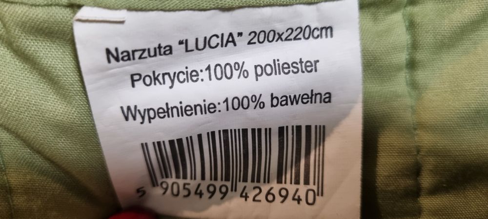 Lekka narzuta 200x220cm zielonkawo beżowo brązowa  w pasy na łóżko