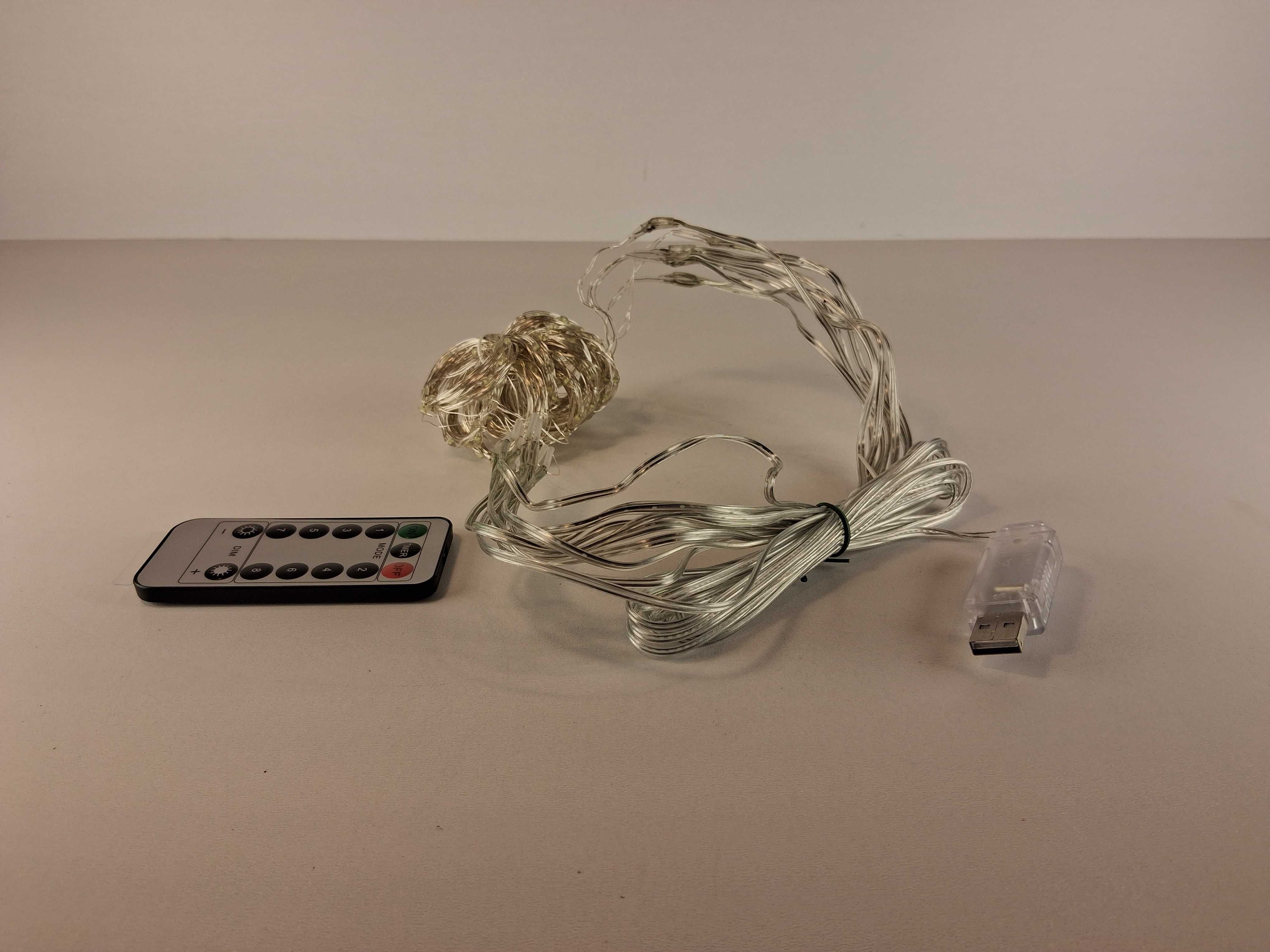 E084 Kurtyna Świetlna LED 300x Miedziany Drut USB Z Pilotem
