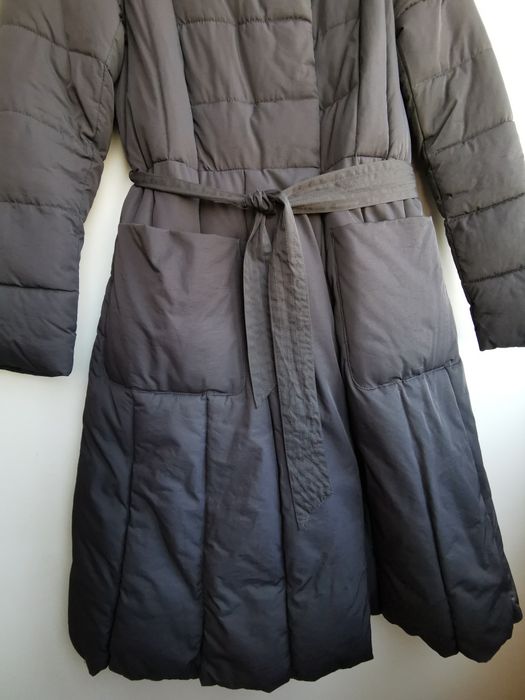 Теплая зимняя куртка серое пальто пуховик, размер S M L