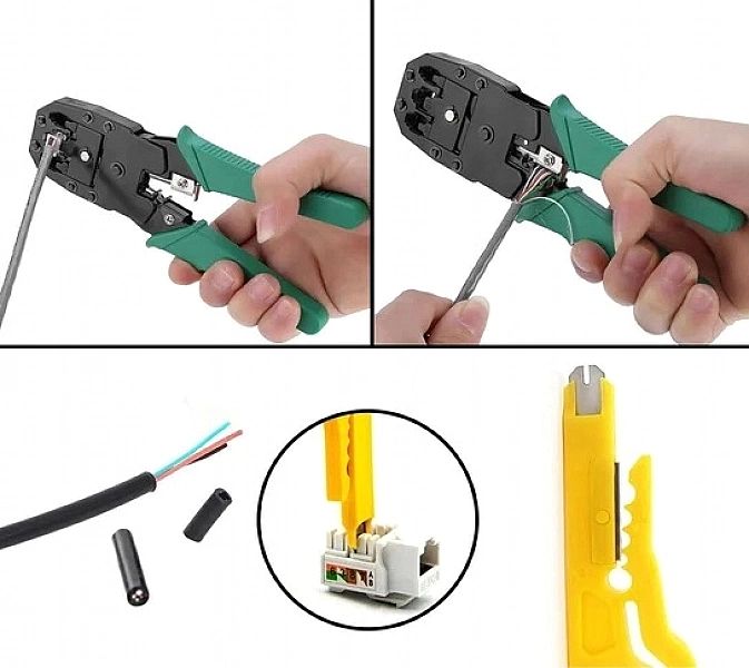 Tester Sieciowy, Kabli, Zaciskarka, Ściągacz Izolacji + 100 Wtyków Rj4