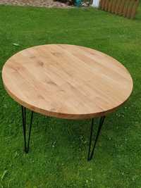 Stół/stolik okrągły z litego drewna dębowego. DĘBOWY! Metalowe nogi!!!