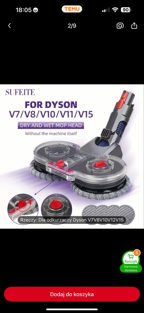 szczotka mop mopujacy Dyson V7 V8 V10 V11 V15