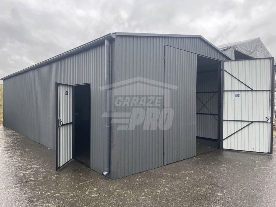 Hala Garaż 7x11 m brama dwuskrzydłowa drzwi rynny GP345