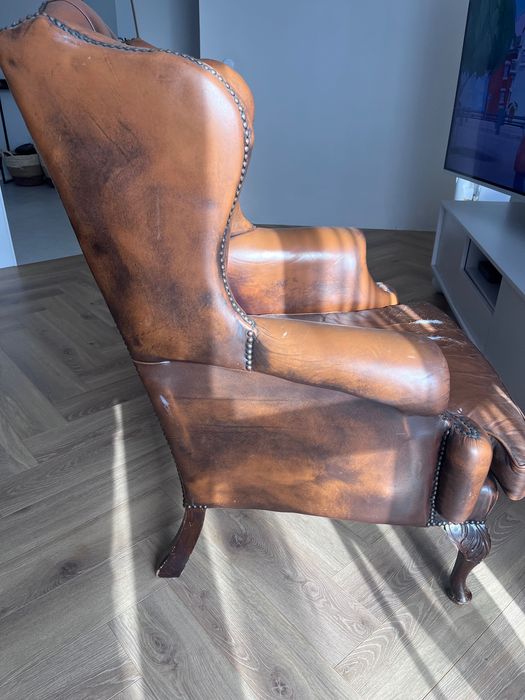 Fotel drzewniano-skórzany