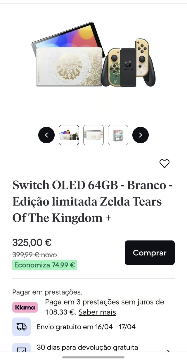Nintendo Switch Branca Edição Limitada Zelda Ters Off The Kingdom