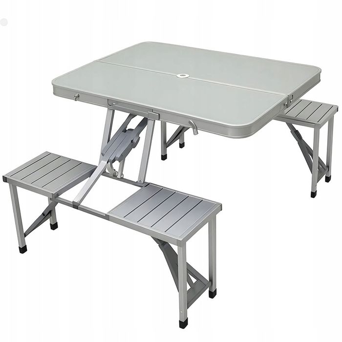 Składany Stolik Stół Turystyczny Kempingowy Aluminiowy podróżny z Ławk