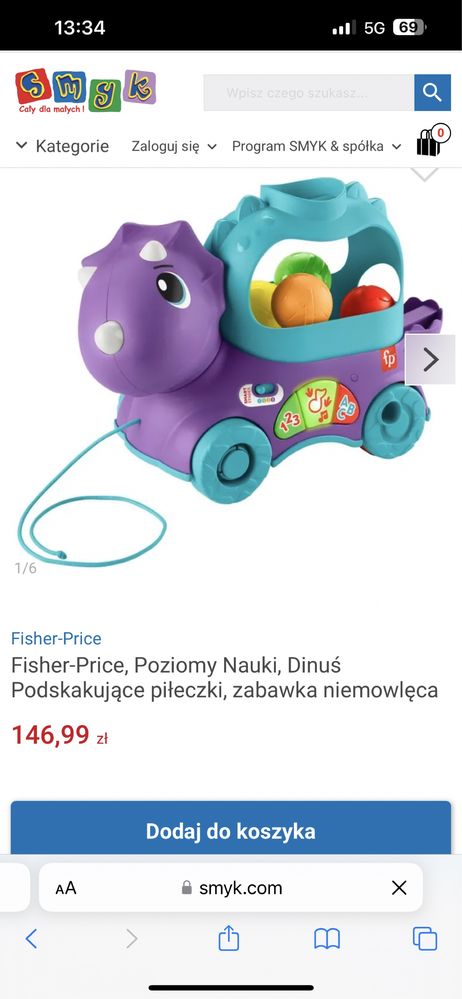 Fisher price interaktywny dinozaur do ciagniecia