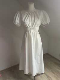 Biała bawełniana sukienka z wycięciem w pasie Missguided r.38 petite