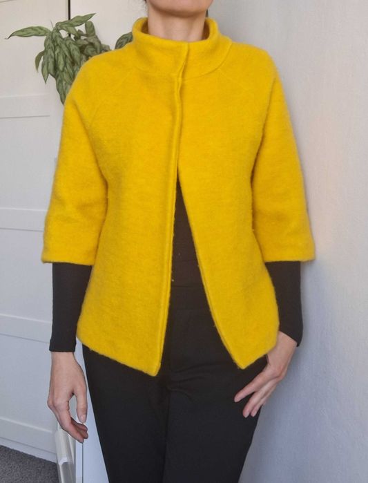 Piękna elegancka kurtka damska jesień wiosna M żółta gratis spódnica