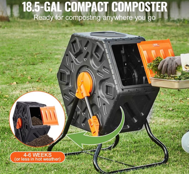 KOMPOSTOWNIK OBROTOWY BĘBNOWY 70L Wielofunkcyjny Wytrzymały Pojemnik
