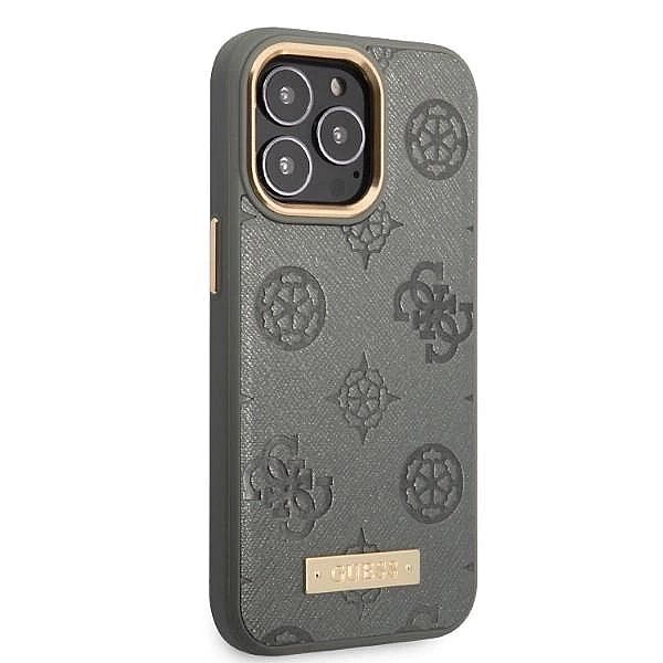 Etui Guess Peony Logo Plate MagSafe na iPhone 13 Pro Max - szare
