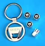 ** NOWY Breloczek DACIA + Nakrętki na wentyle srebrne komplet tuning