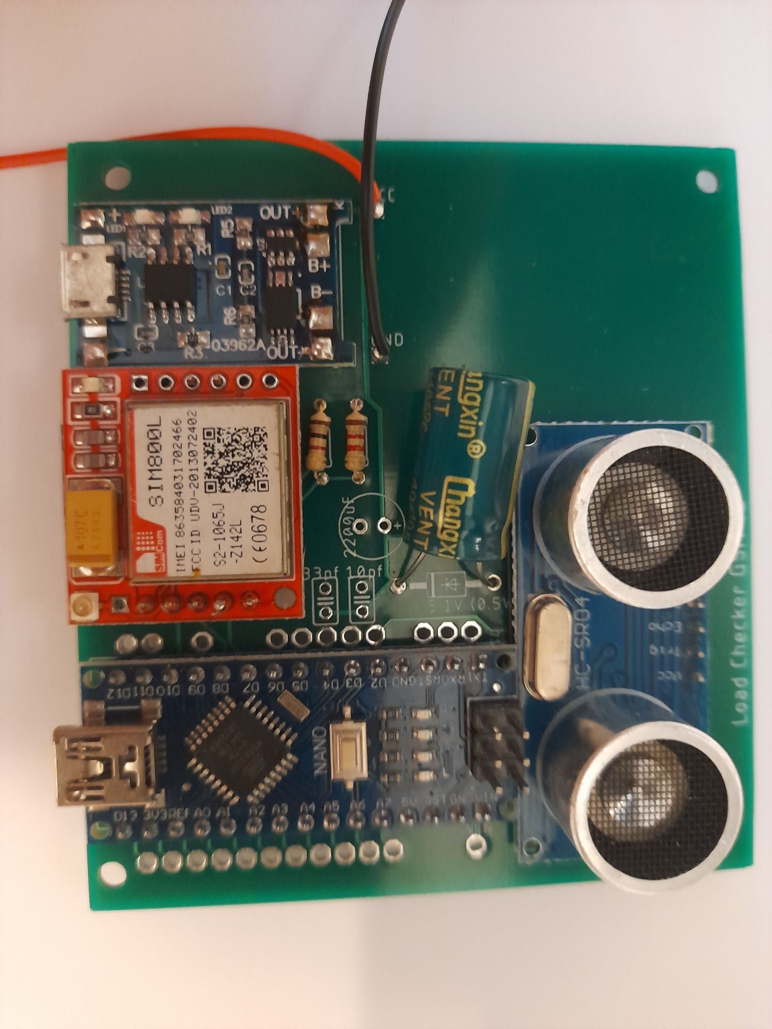 Arduino nano chinol sim800l hc-sr04 układ ładowania ogniwa 18650