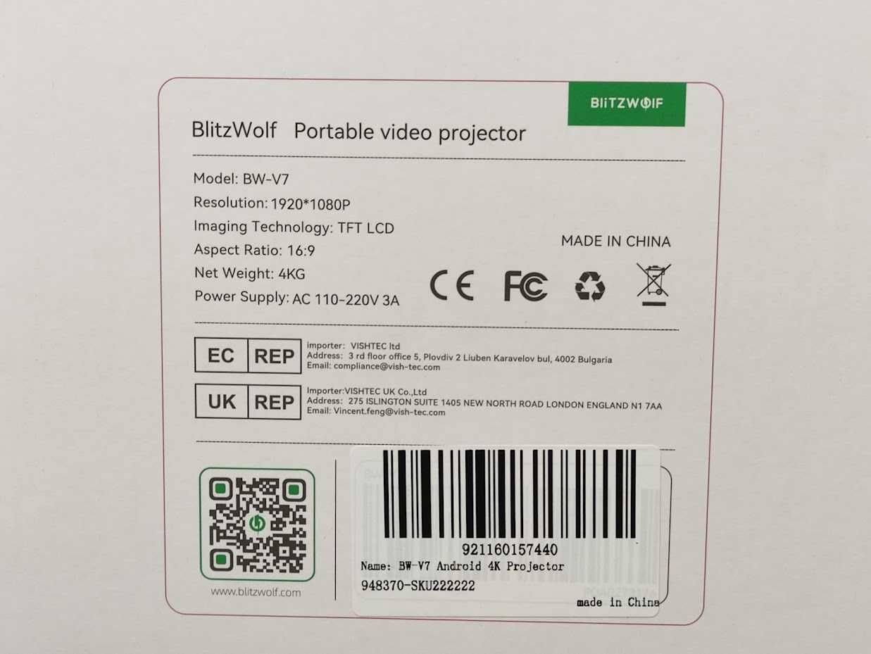Projektor rzutnik BLITZWOLF BW-V7 1080P 4K Android Bluetooth
