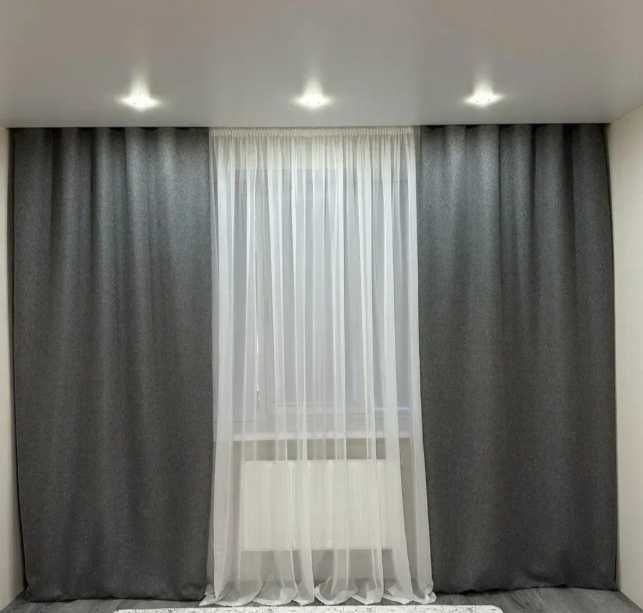 штори блекаут льон рогожка світло сірі